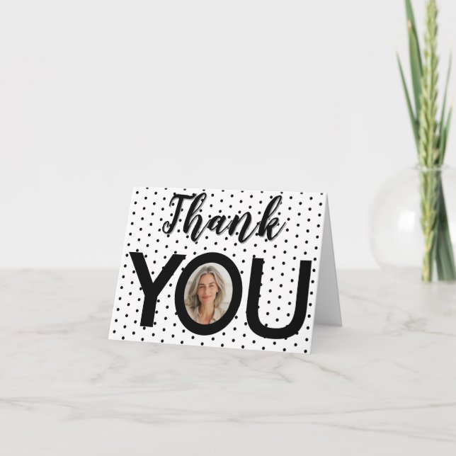 Carte De Remerciements Photo d'anniversaire en vous Points noirs et blanc (Devant)