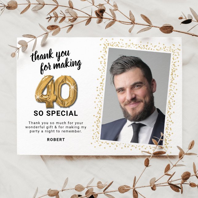 Carte De Remerciements Photo d'anniversaire moderne 40e adulte (Créateur téléchargé)