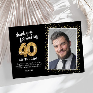 Carte De Remerciements Photo d'anniversaire moderne 40e adulte