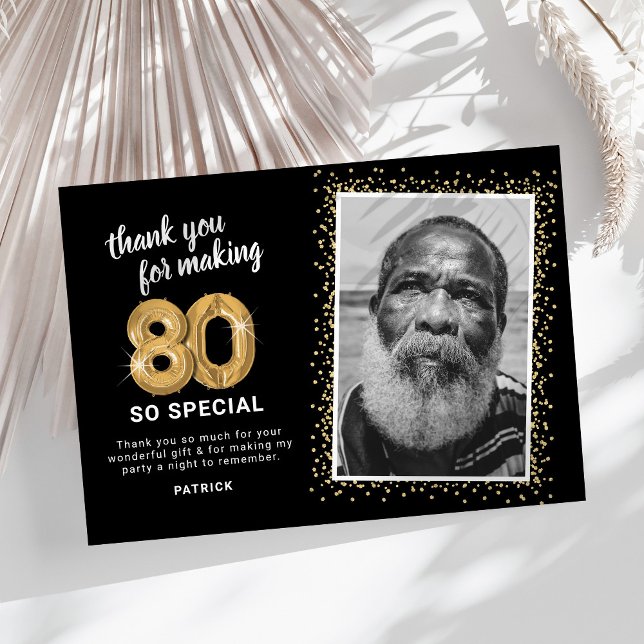 Carte De Remerciements Photo d'anniversaire moderne 80e adulte (Créateur téléchargé)