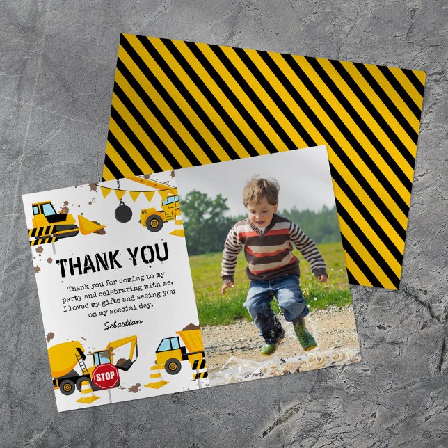 Carte De Remerciements Photo d'anniversaire pour enfants avec camion de c (Créateur téléchargé)