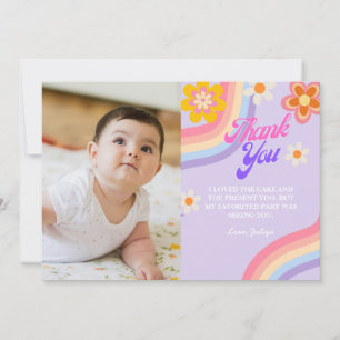 Carte De Remerciements Photo d'anniversaire Retro Rainbow