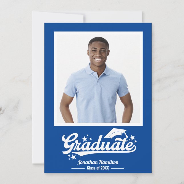 Carte De Remerciements Photo d'annonce de remise de diplômes bleue  (Devant)