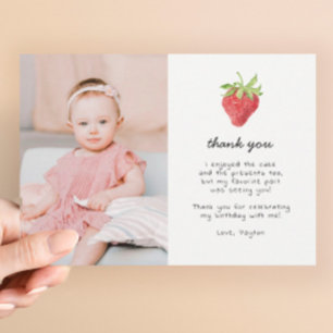 Carte De Remerciements Photo de 1er anniversaire de la première fraise de