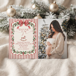Carte De Remerciements Photo de Baby Shower de Noël Red Stripe