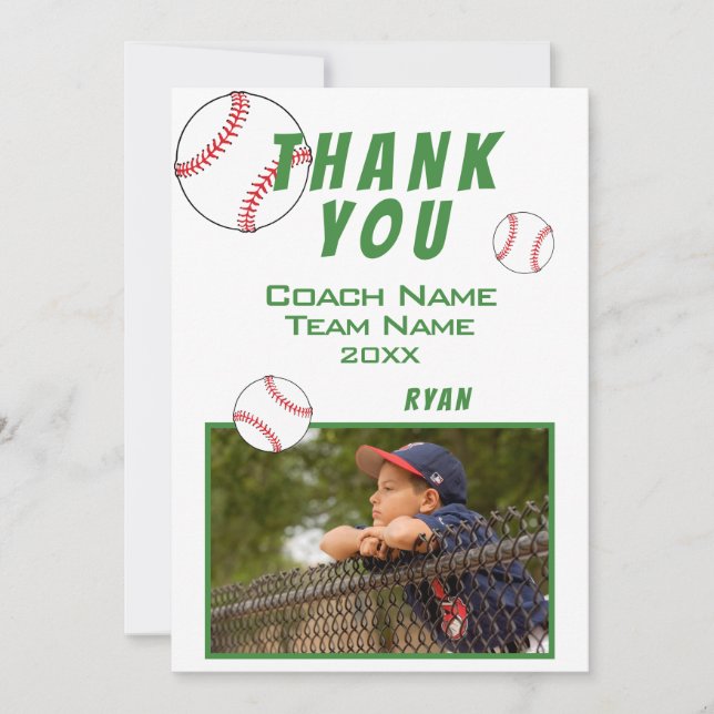 Carte De Remerciements Photo de baseball joueur équipe entraîneur (Devant)