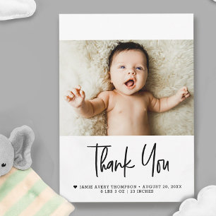 Carte De Remerciements Photo de bébé moderne avec message de statistiques