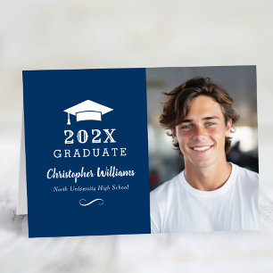 Carte De Remerciements Photo de capot de graduation bleu marine 2026