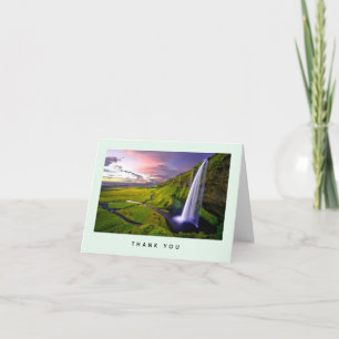 Carte De Remerciements Photo de cascade islandaise verte et naturelle