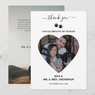 Carte De Remerciements Photo de couple de mariage coeur animal de compagn