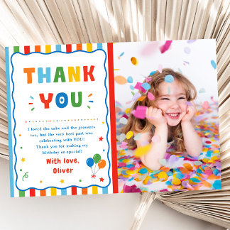 Carte De Remerciements Photo de fête d'anniversaire colorée