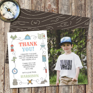 Carte De Remerciements Photo de fête d'anniversaire de camping à tout âge