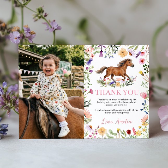 Carte De Remerciements Photo de fête d'anniversaire de fille aux fleurs s (Créateur téléchargé)