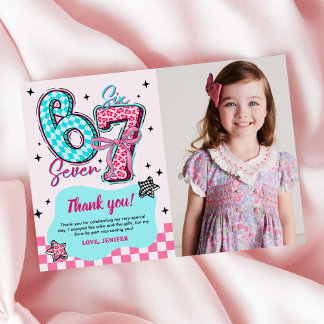 Carte De Remerciements Photo de fête d'anniversaire de fille Pastel 67 Si