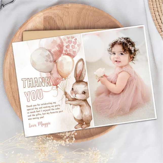 Carte De Remerciements Photo de fête d'anniversaire de la fille Bunny mig (Créateur téléchargé)