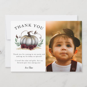 Carte De Remerciements Photo de fête d'anniversaire de petite citrouille
