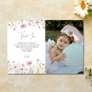 Carte De Remerciements Photo de fête d'anniversaire des filles fleurs sau