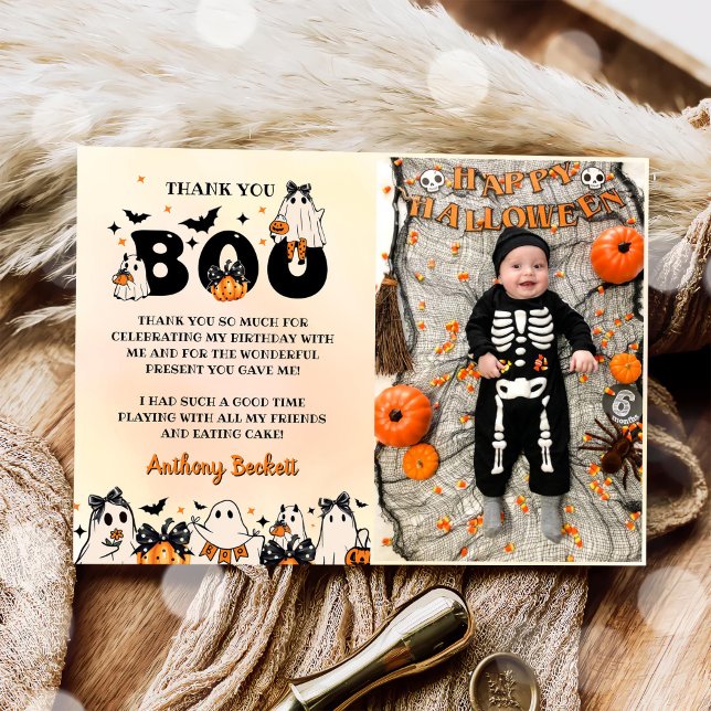 Carte De Remerciements Photo de fête d'anniversaire du Fantôme d'Hallowee (Créateur téléchargé)