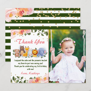 Carte De Remerciements Photo de fête d'anniversaire floral rose avec des 