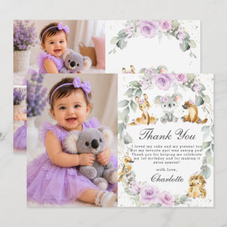 Carte De Remerciements Photo de fête d'anniversaire florale violette d'an
