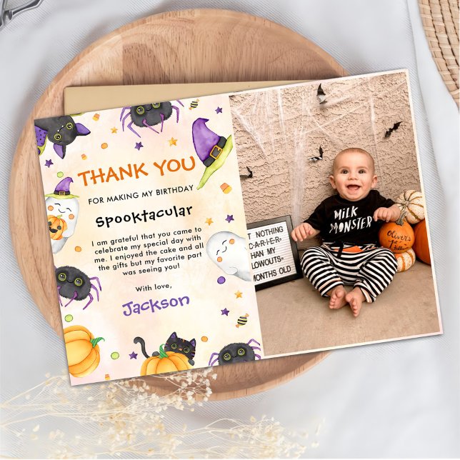 Carte De Remerciements Photo de fête d'anniversaire Halloween Spooktacula (Créateur téléchargé)