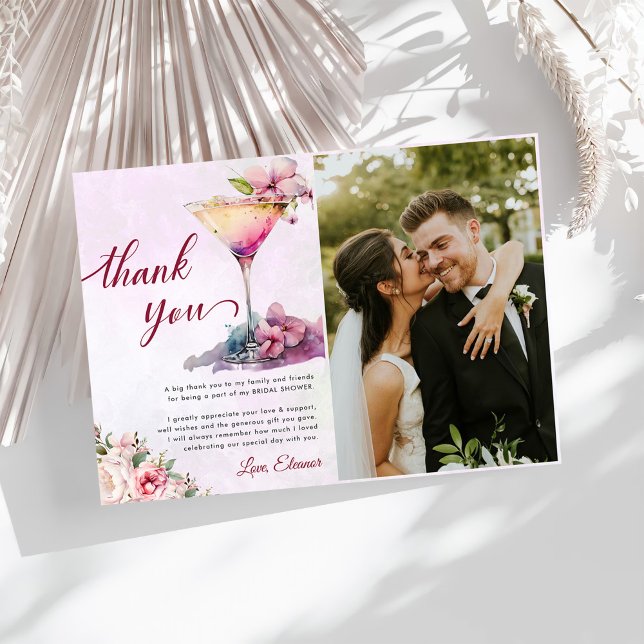 Carte De Remerciements Photo de Fête de Mariage Floral Rose (Créateur téléchargé)