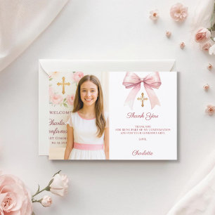 Carte De Remerciements Photo de fille avec un nœud rose Confirmation