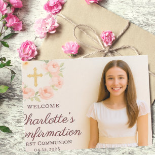 Carte De Remerciements Photo de fille crème noeud papillon beige croix Co