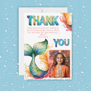 Carte De Remerciements Photo de fille d'anniversaire de sirène colorée Me