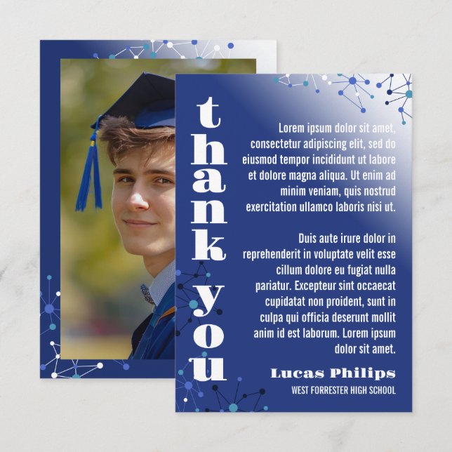 Carte De Remerciements Photo de fin d'études de Blue Connections (Devant / Derrière)