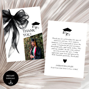 Carte De Remerciements Photo de graduation moderne Black Bow