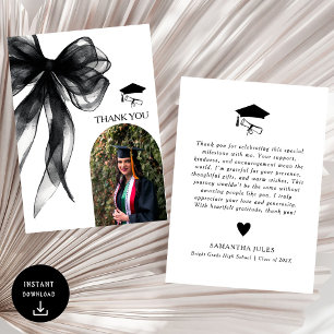 Carte De Remerciements Photo de graduation moderne Black Bow