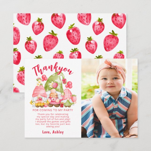 Carte De Remerciements Photo de joyeux anniversaire aux fraises mignonnes (Devant / Derrière)