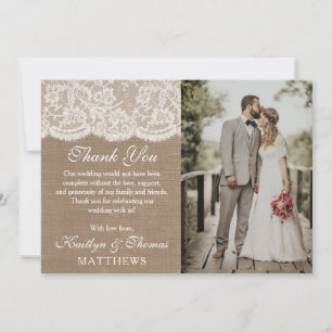 Carte De Remerciements Photo de la collection de Mariages Burlap & Lace