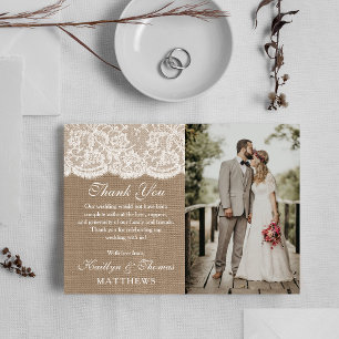 Carte De Remerciements Photo de la collection de Mariages Burlap & Lace