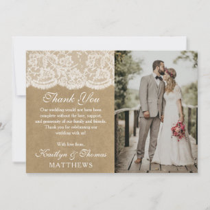 Carte De Remerciements Photo de la collection de Mariages Kraft & Lace