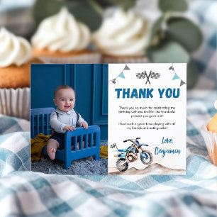 Carte De Remerciements Photo de la fête d'anniversaire du garçon à la mot