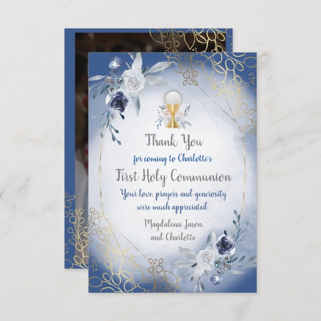 carte de remerciements photo de la première commun (Devant / Derrière)