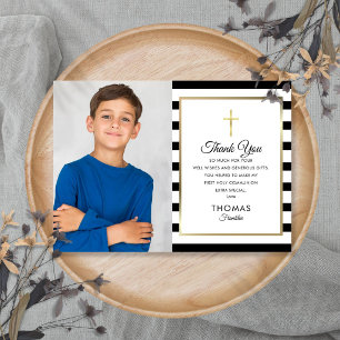 Carte De Remerciements Photo de la Première Sainte Communion avec croix r