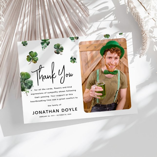 Carte De Remerciements Photo de la sympathie du Shamrock irlandais Clover (Créateur téléchargé)