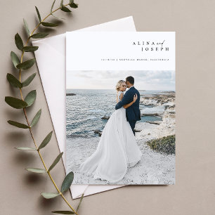 Carte De Remerciements Photo de mariage à script simple minimaliste moder