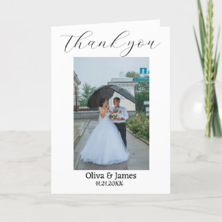 Carte De Remerciements Photo de mariage au cœur de script contemporain