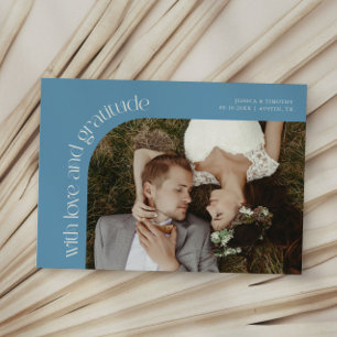 Carte De Remerciements Photo de mariage bleu denim Amour et Gratitude