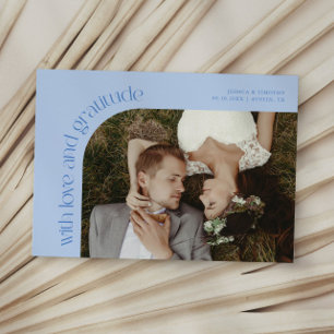 Carte De Remerciements Photo de mariage bleu glacé avec amour et gratitud