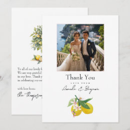 Carte De Remerciements Photo de mariage botanique au citron élégant