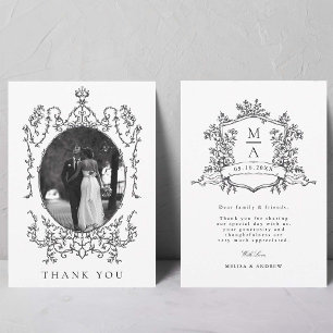 Carte De Remerciements Photo de mariage dans un cadre classique noir et b