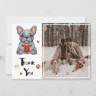 Carte De Remerciements Photo de Mariage de Bulldog français mignon