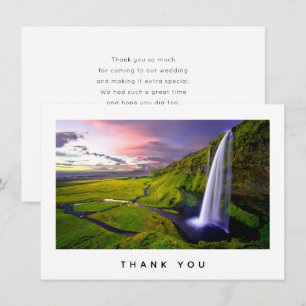 Carte De Remerciements Photo de mariage de cascade islandaise verte et na