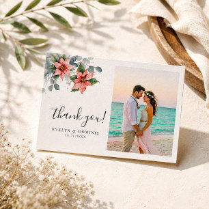 Carte De Remerciements Photo de mariage de vacances florales d'hiver