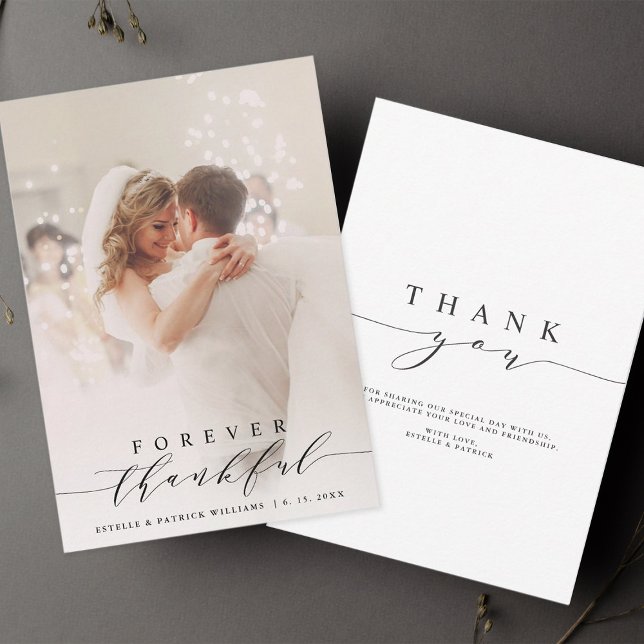 Carte De Remerciements Photo de mariage Écriture noire Toujours reconnais (Front & Back)